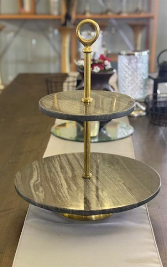 Picture of CUPCAKE STAND MARBLE & GOLD 2T 